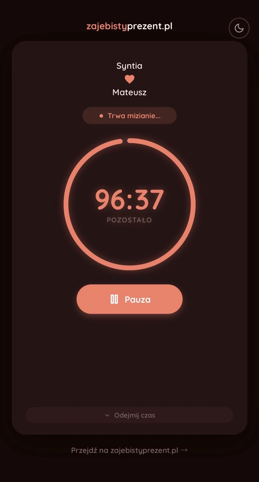 Minutnik miziania - odliczanie w trakcie sesji z confetti